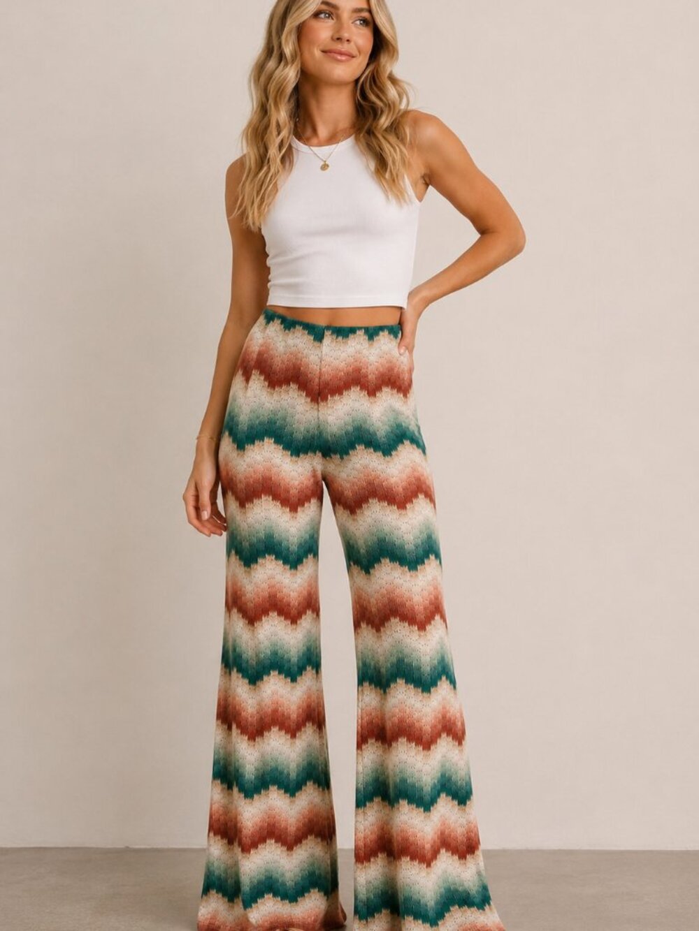 Show Me Your Mumu Susie Flare Pants Paradise Island Knit XL Boho Resort Wide Leg